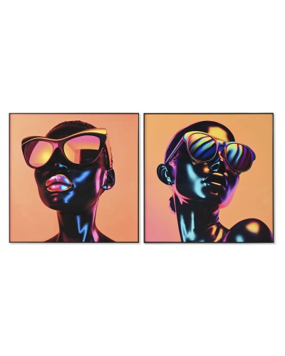 Schilderij Home ESPRIT Oranje chica 80 x 3,5 x 80 cm (2 Stuks)