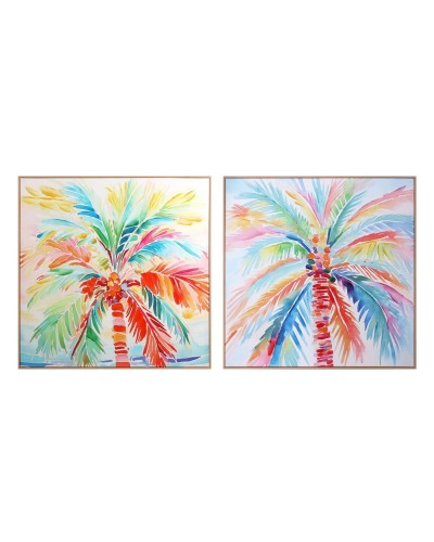 Schilderij Home ESPRIT Palmen Tropisch 80 x 3,5 x 80 cm (2 Stuks)