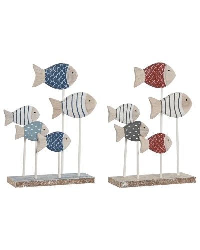 Decorative Figure Home ESPRIT Blue White Red Fish 17 x 6 x 25 cm (2 Units)