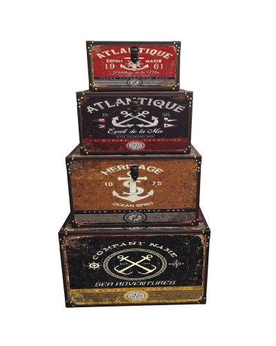 Set of decorative boxes Home ESPRIT Multicolour Wood Canvas