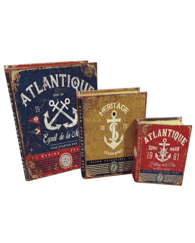 Set of decorative boxes Home ESPRIT Multicolour Wood Canvas Anchor