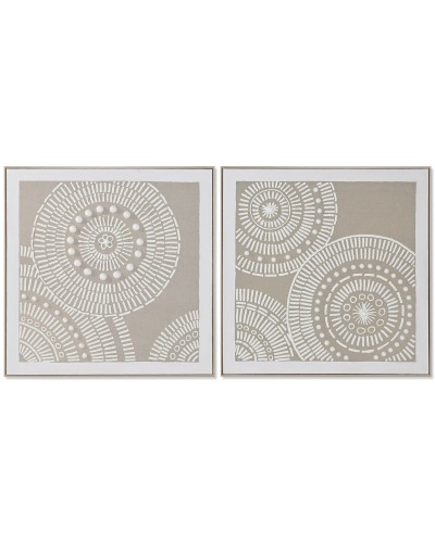 Cuadro Home ESPRIT Blanco Beige Círculos Urbano 82 x 4,5 x 82 cm (2 Unidades)