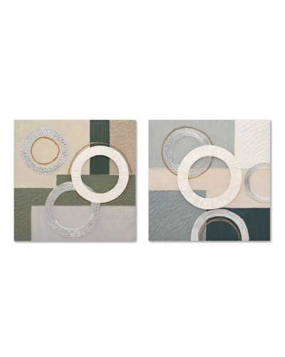 Painting Home ESPRIT Blue Green Abstract Urban 80 x 3 x 80 cm (2 Units)