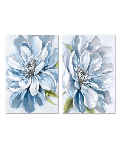 Quadro Home ESPRIT Azzurro Fiore Tradizionale 60 x 3 x 90 cm (2 Unità)