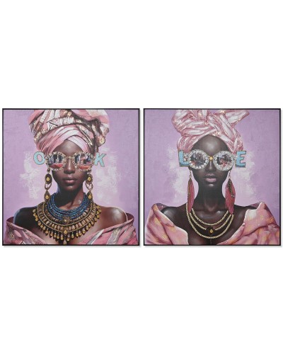 Schilderij Home ESPRIT Mauve Modern Afrikaanse 102 x 4,5 x 102 cm (2 Stuks)