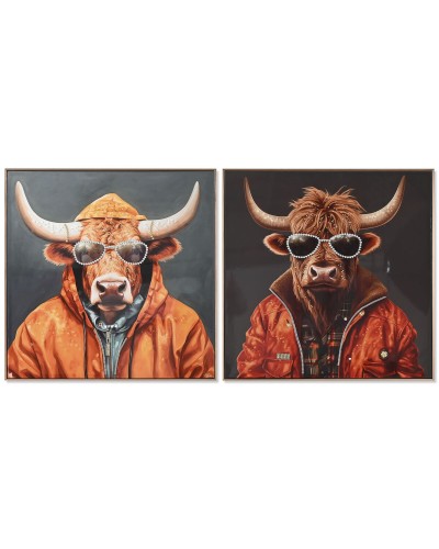 Cadre Home ESPRIT Gris Orange Vache Moderne Laqué 82 x 4,5 x 82 cm (2 Unités)