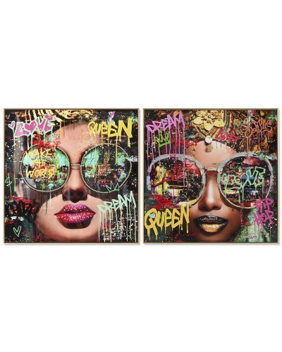 Schilderij Home ESPRIT Zwart Modern chica Coating 82 x 4 x 82 cm (2 Stuks)