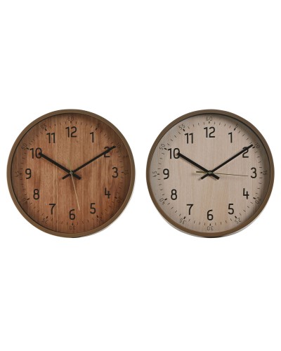 Wall Clock Home ESPRIT Brown Natural PVC Wood 30 x 4 x 30 cm (2 Units)