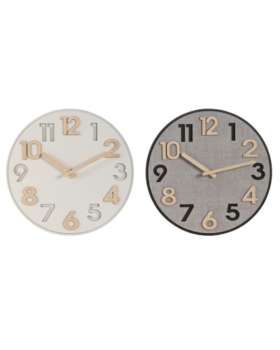 Reloj de Pared Home ESPRIT Gris Natural Madera MDF 30 x 5 x 30 cm (2 Unidades)