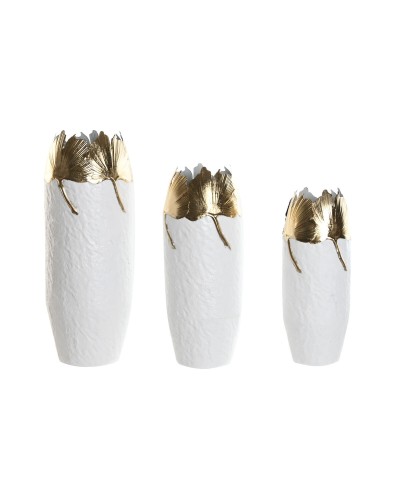 Set von 3 Vasen Home ESPRIT Weiß Gold Metall 21 x 21 x 55 cm (3 Stücke)