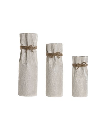 Ensemble de 3 Vases Home ESPRIT Beige Métal Corde 17 x 17 x 54 cm (3 Pièces)