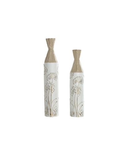 Set of 2 Vases Home ESPRIT Beige Light brown Metal 13,5 x 13,5 x 71 cm (2 Pieces)