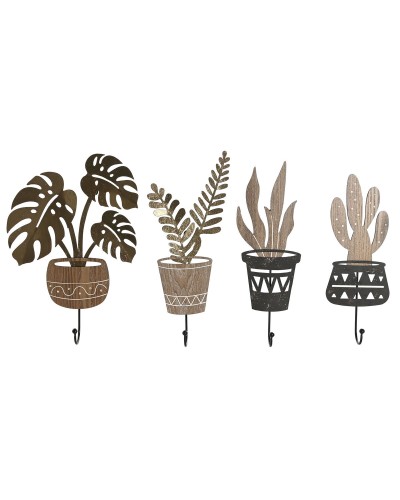 Wall mounted coat hanger Home ESPRIT Natural Metal MDF Wood 16 x 4 x 30 cm (4 Units)