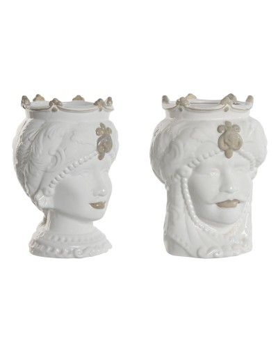 Macetero Home ESPRIT Blanco Beige Porcelana 15 x 15 x 26.5 cm (2 Unidades)