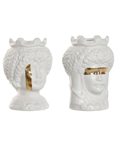 Planter Home ESPRIT White Golden Porcelain 10 x 10 x 14 cm (2 Units)