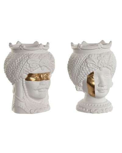 Cache-pot Home ESPRIT Blanc Doré Porcelaine 15 x 15 x 26.5 cm (2 Unités)