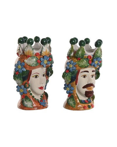 Blumentopf Home ESPRIT grün Bunt Porzellan 20 x 20 x 32 cm (2 Stück)