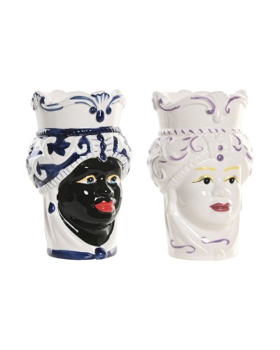 Vaso Home ESPRIT Azzurro Bianco Nero Porcellana 12 x 12 x 20 cm (2 Unità)