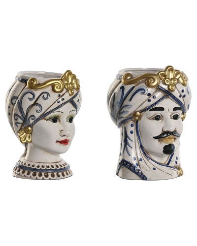 Grondlegger Home ESPRIT Blauw Wit Gouden Porselein 15 x 15 x 26 cm (2 Stuks)