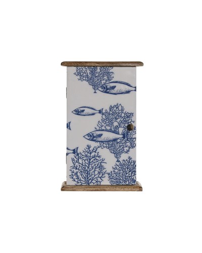 Armario de llaves Home ESPRIT Azul Blanco Natural 18 x 7,5 x 28 cm