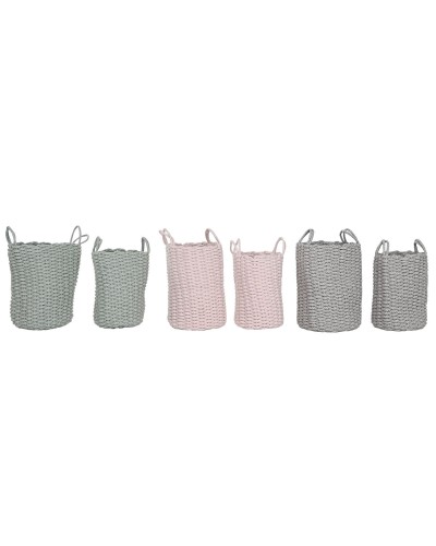 Basket set Home ESPRIT Green Grey Pink Rope 30 x 30 x 43 cm 2 Pieces (3 Units)