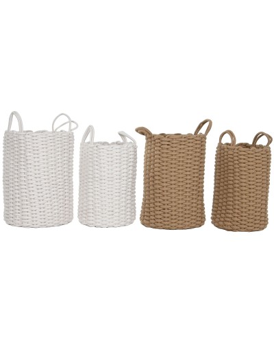 Set de basket Home ESPRIT Blanc Beige Corde 30 x 30 x 43 cm 2 Pièces (2 Unités)