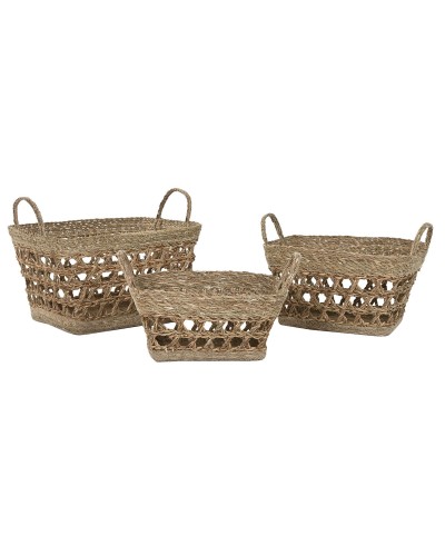 Set di Cestini Home ESPRIT Erba di mare Tropicale 45 x 35 x 35 cm