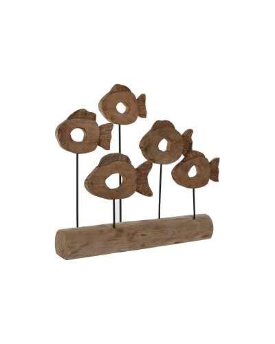 Statua Decorativa Home ESPRIT Nero Naturale Pesci 61,5 x 10 x 53,5 cm