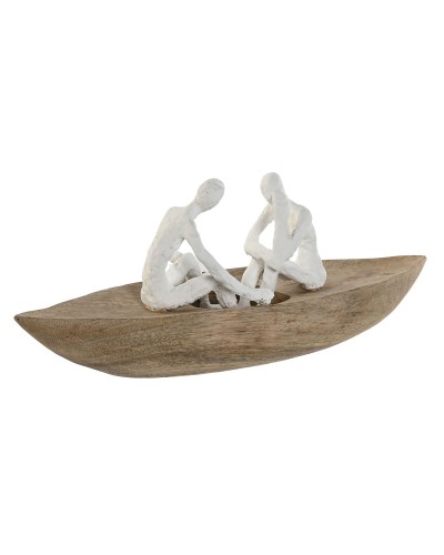 Koristehahmo Home ESPRIT Valkoinen Luonnollinen Laiva Välimeren 42 x 14 x 16 cm