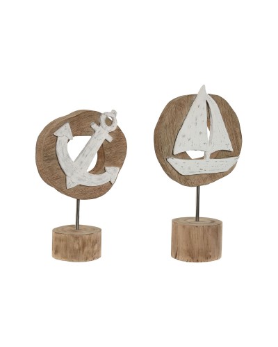 Prydnadsfigur Home ESPRIT Vit Naturell Ankare Båt Medelhavs 19 x 10 x 38 cm (2 antal)