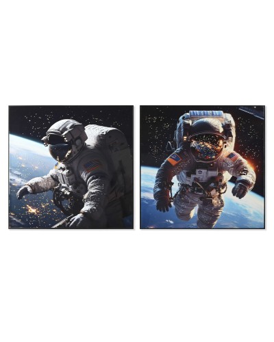 Cadre Home ESPRIT Bleu Noir Moderne Astronaute Laqué 100 x 4 x 100 cm (2 Unités)