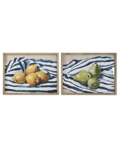 Cuadro Home ESPRIT Amarillo Azul Blanco Verde Fruta Mediterráneo 60 x 2,5 x 45 cm (2 Unidades)