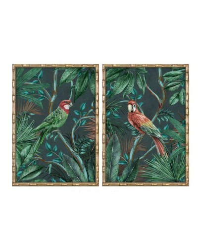 Cuadro Home ESPRIT Verde Loro Tropical 50 x 2,8 x 70 cm (2 Unidades)