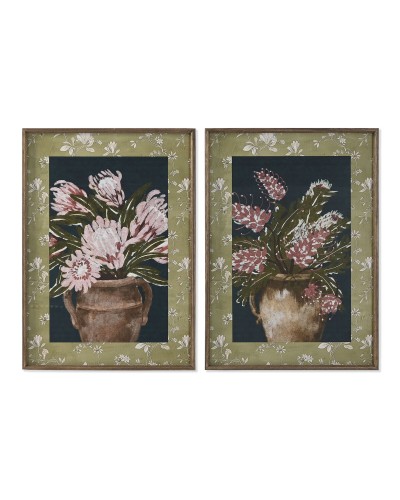 Quadro Home ESPRIT Azzurro Verde Rosa Shabby Chic Vaso 50 x 2,5 x 70 cm (2 Unità)