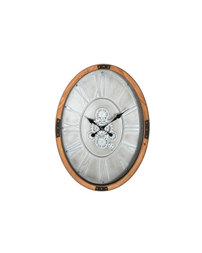 Horloge Murale Home ESPRIT Argenté Naturel Métal Verre Bois de pin 50 x 8 x 68 cm