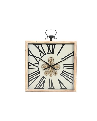 Väggklocka Home ESPRIT Vit Naturell Metall furuträ 60 x 8,5 x 73 cm