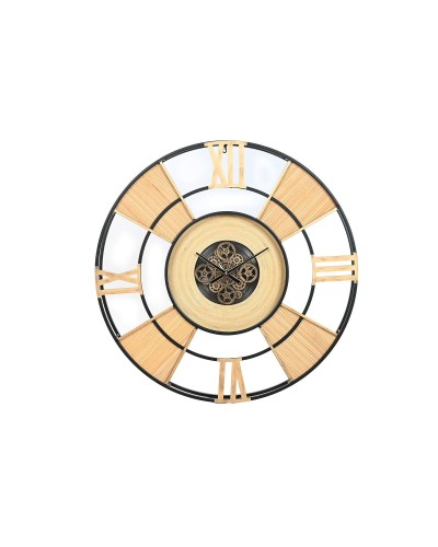 Orologio da Parete Home ESPRIT Nero Naturale Metallo Rattan 100 x 9 x 100 cm