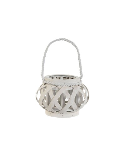 Portavelas Home ESPRIT Blanco Madera Cristal 18 x 18 x 13 cm