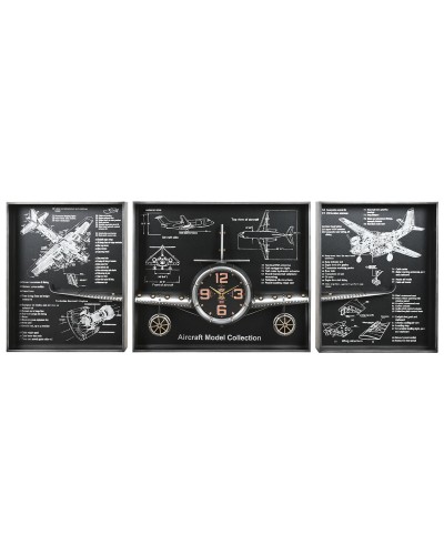 Wall Clock Home ESPRIT Golden Silver Metal Aeroplane Vintage 175 x 21 x 64 cm