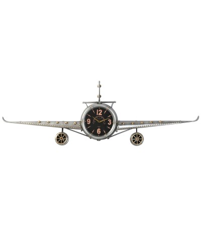 Reloj de Pared Home ESPRIT Dorado Plateado Metal Avión Vintage 143 x 20 x 46 cm