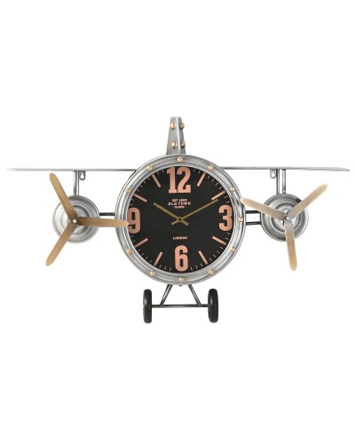 Väggklocka Home ESPRIT Gyllene Silvrig Metall Flygplan Vintage 87 x 17 x 52,5 cm