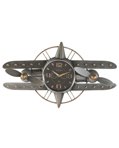 Seinäkello Home ESPRIT Kullattu Hopeinen Metalli Lentokone Vintage 77,5 x 15 x 46 cm