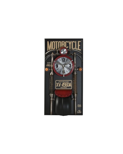 Reloj de Pared Home ESPRIT Negro Rojo Dorado PVC Metal Moto Vintage 60 x 18 x 120 cm