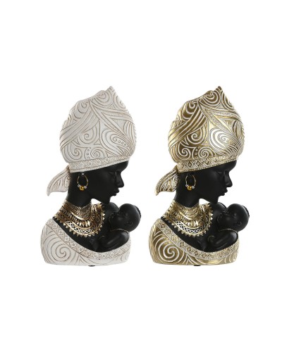 Figurine Décorative Home ESPRIT Blanc Noir Doré Africaine 15 x 9 x 25 cm (2 Unités)