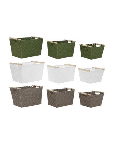 Set de basket Home ESPRIT Vert Gris Crème Bois polypropylène 43 x 30 x 30 cm 3 Pièces (3 Unités)