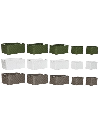 Basket spelset Home ESPRIT Groen Grijs Crème Metaal Polypropyleen 44 x 32 x 20 cm (3 Stuks)