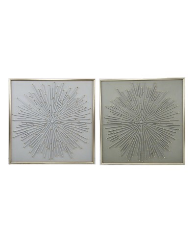 Cuadro Home ESPRIT Blanco Beige Abstracto Moderno 100 x 3,5 x 100 cm (2 Unidades)