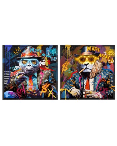 Bild Home ESPRIT Schwarz Löwe Affe Loft 83 x 3,7 x 83 cm (2 Stück)