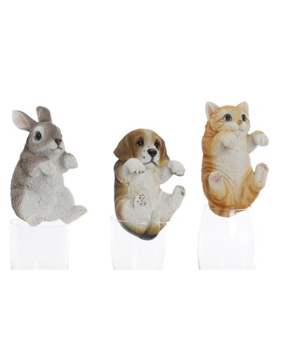 Figura Decorativa Home ESPRIT Blanco Marrón Gris Naranja Animales 9 x 9 x 15,5 cm (3 Unidades)