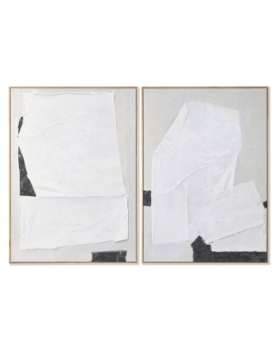 Quadro Home ESPRIT Bianco Nero Beige Astratto 103 x 4,3 x 143 cm (2 Unità)